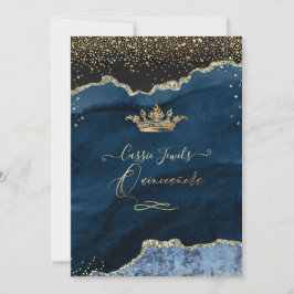Invitación Quinceanera Slate Blue Agate Faux Gold Dust