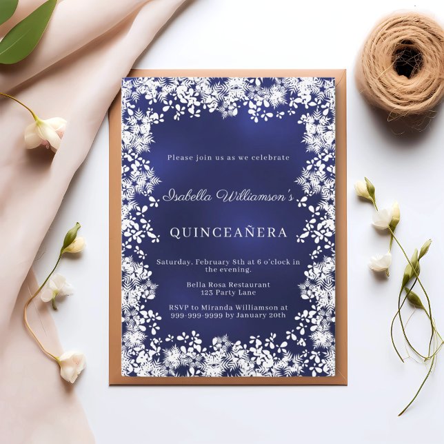 Invitación Quinceanera snowflakes blue elegant winter party (Subido por el creador)
