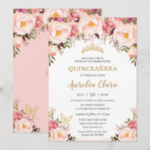 Quinceañera Soft Rubor Floral Gold Tiara Mariposa