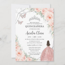 Invitación Quinceañera Soft Rubor Floral Rosas Silver Crown