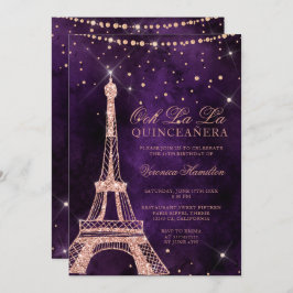 Invitación Quinceanera subió torre Eiffel de la púrpura del