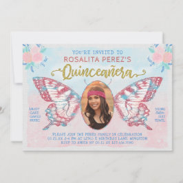 Invitación Quinceanera Sweet 15 Birthday Butterfly con foto