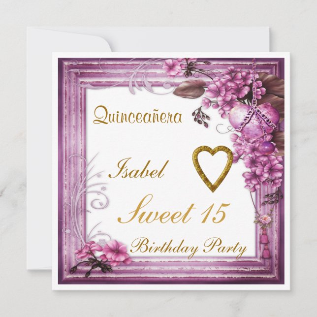 Invitación Quinceanera Sweet 15 Birthday Invitation Rosa (Anverso)