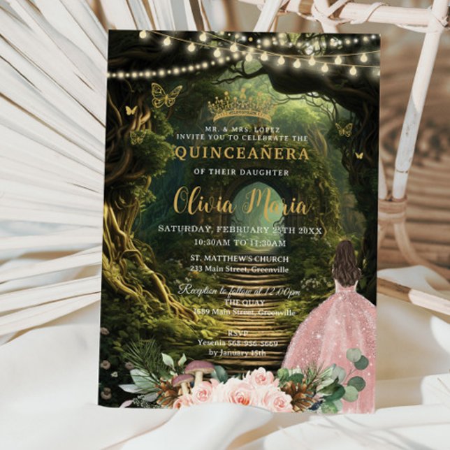 Invitación Quinceañera Sweet 16 Bosque Encantado Rubor Floral (Subido por el creador)