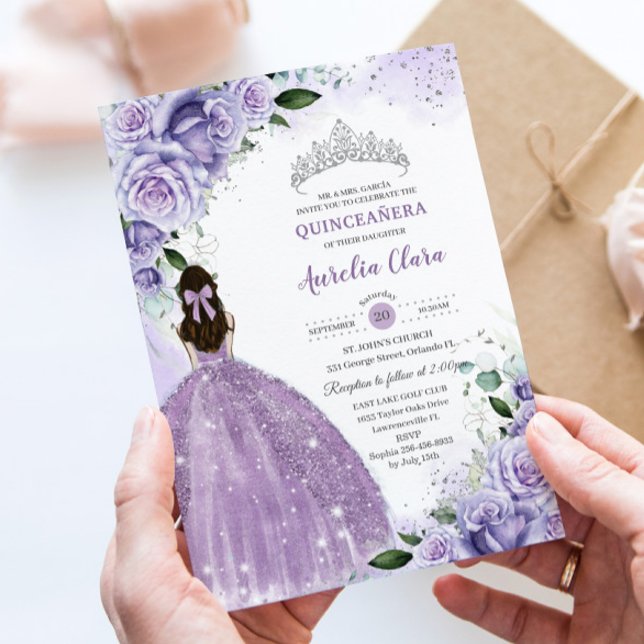 Invitación Quinceañera Sweet 16 Purple Lavender Floral Silver (Subido por el creador)