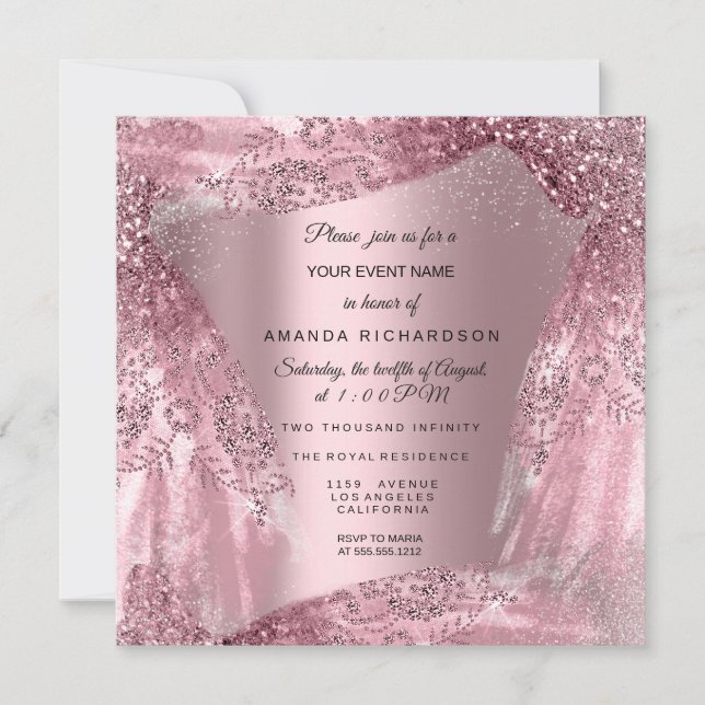 Invitación Quinceanera Sweet 16th 15th Birthday Pink Vestido (Anverso)