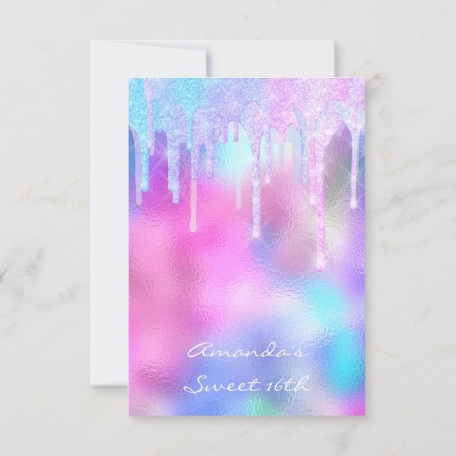 Invitación Quinceanera Sweet 16th Drips Holographic Pink (Reverso)