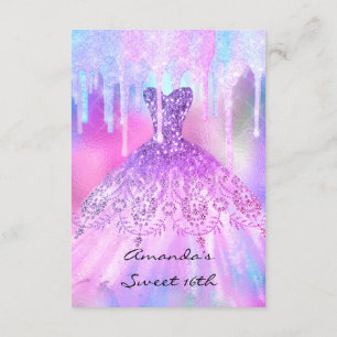 Invitación Quinceanera Sweet 16th Drips Vestido Holográfico