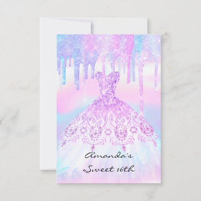 Invitación Quinceanera Sweet 16th Unicorn Vestido Holográfico (Reverso)