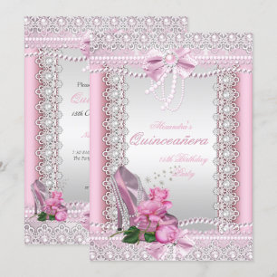 Invitación Quinceañera Tacón Alto Rosa Blanca Bonito