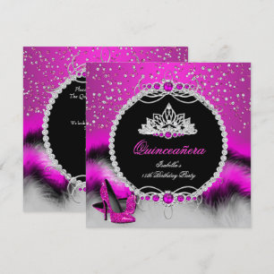 Invitación Quinceañera Tacones de Plumas de 15 Años Rosa Bril