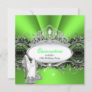 Invitación QuINCEANERA Talones altos Lime Diamante Verde Tiar