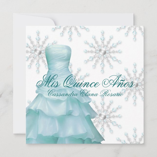 Invitación Quinceañera Teal Azul Paisaje Invernal (Anverso)
