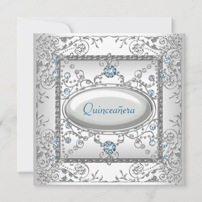 Invitación Quinceañera Teal Blanco (Anverso)