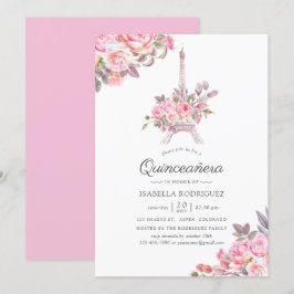 Invitación Quinceañera temática de París con acuarela floral
