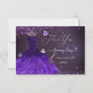 Invitación Quinceanera Thank You Ultra Violet Glitter