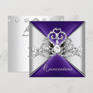 Invitación Quinceañera Tiara 15 Morado Plata Blanco Diamante