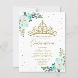 Invitación Quinceanera Tiara bilingüe Verde azulad
