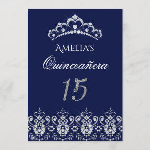 Invitación Quinceañera Tiara Brillante Plata Marin