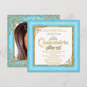 Invitación Quinceañera Tiara Cinderella Azul Perla para Foto 