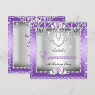 Invitación Quinceañera Tiara de Diamante Plateado Púrpura 15t