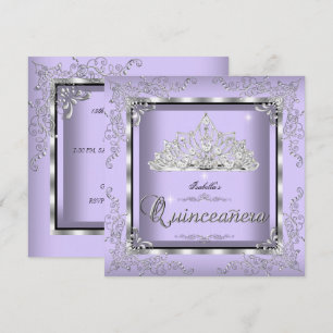 Invitación Quinceañera Tiara de Diamantes de Plata Lavanda Pú