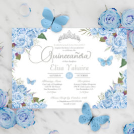 Invitación Quinceanera tiara de plata azul claro