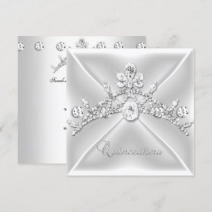 Invitación Quinceañera Tiara de Plata con Diamantes Blancos 1