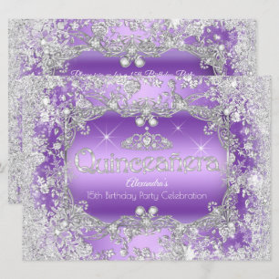 Invitación Quinceañera Tiara de Plata Púrpura Invierno Mágico