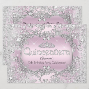 Invitación Quinceañera Tiara de plata rosa Invierno mágico 2
