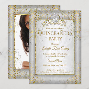 Invitación Quinceañera Tiara de plata y oro blanco para fiest