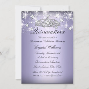 Invitación Quinceañera Tiara de Purpura Brillo & E