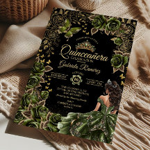 Quinceañera Tiara Dorada Verde Esmeralda y Negra