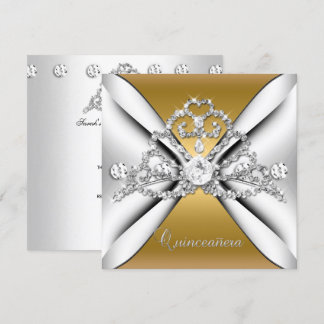 Invitación Quinceañera Tiara Oro Plata Blanco 15