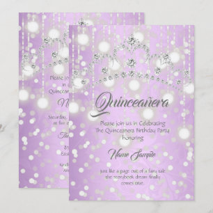 Invitación Quinceañera Tiara Preciosa de Diamantes Plateados 
