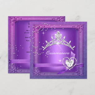Invitación Quinceañera Tiara Purpura 15 Cumpleaños