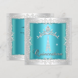 Invitación Quinceañera Tiara Torre Eiffel Azul Turquesa Blanc