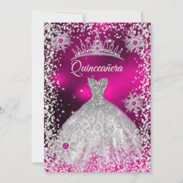 Invitación Quinceanera Tiara Vestido de invierno rosado Snowf