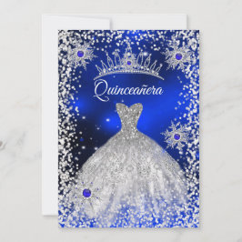 Invitación Quinceanera Tiara Vestido invierno azul Snowflake