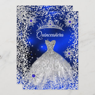 Invitación Quinceanera Tiara Vestido invierno azul Snowflake