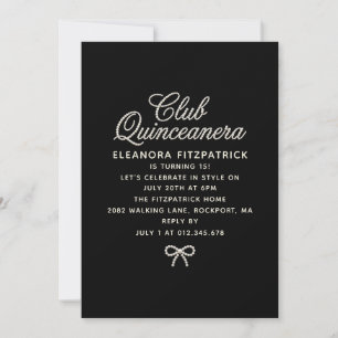 Invitación Quinceañera Tinta de Perla Negra Blanca con Lazo
