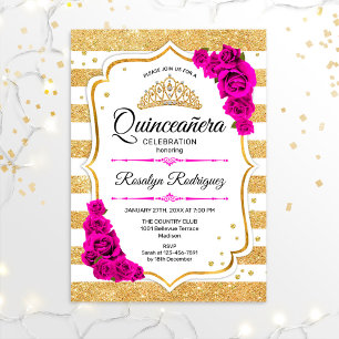 Invitación Quinceanera - Tiras de oro blanco rosadas