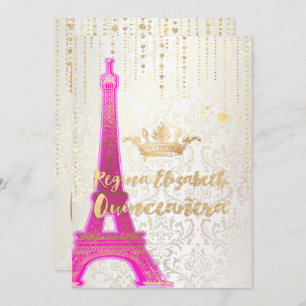 Invitación Quinceanera/Torre Eiffel/Princesa parisina/Púrpura