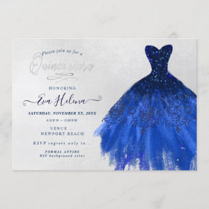 Invitación Quinceañera , traje Purpurinas, azul marino