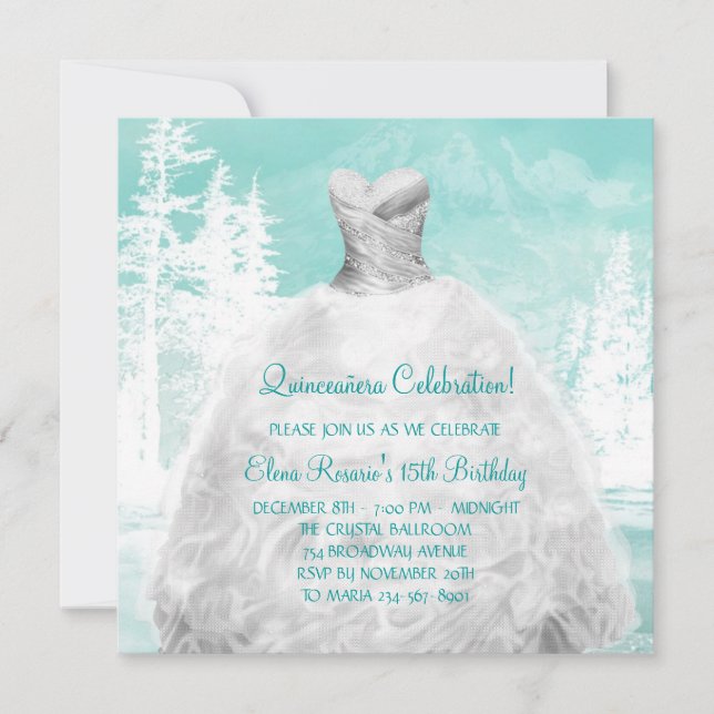 Invitación Quinceanera Turquesa de Invierno (Anverso)