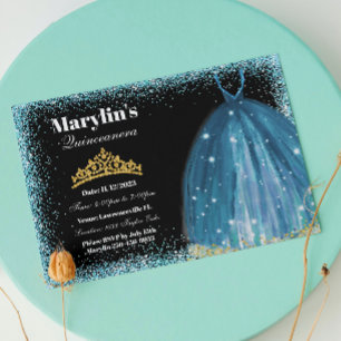 Invitación Quinceañera Turquoise Purpurina Ballgown Cumpleaño