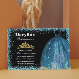 Invitación Quinceañera Turquoise Purpurina Ballgown Cumpleaño