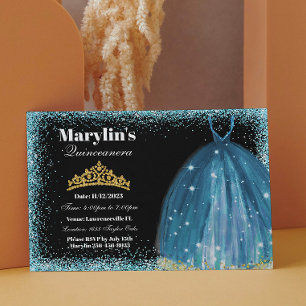Invitación Quinceañera Turquoise Purpurina Ballgown Cumpleaño