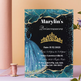 Invitación Quinceañera Turquoise Purpurina Ballgown Cumpleaño