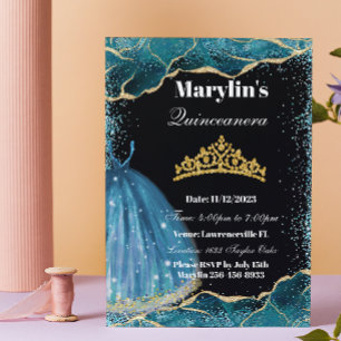 Invitación Quinceañera Turquoise Purpurina Ballgown Cumpleaño
